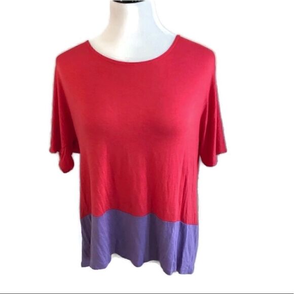 Moa Short Sleeve Top Orange and Purple Sz L - Picture 2 of 6